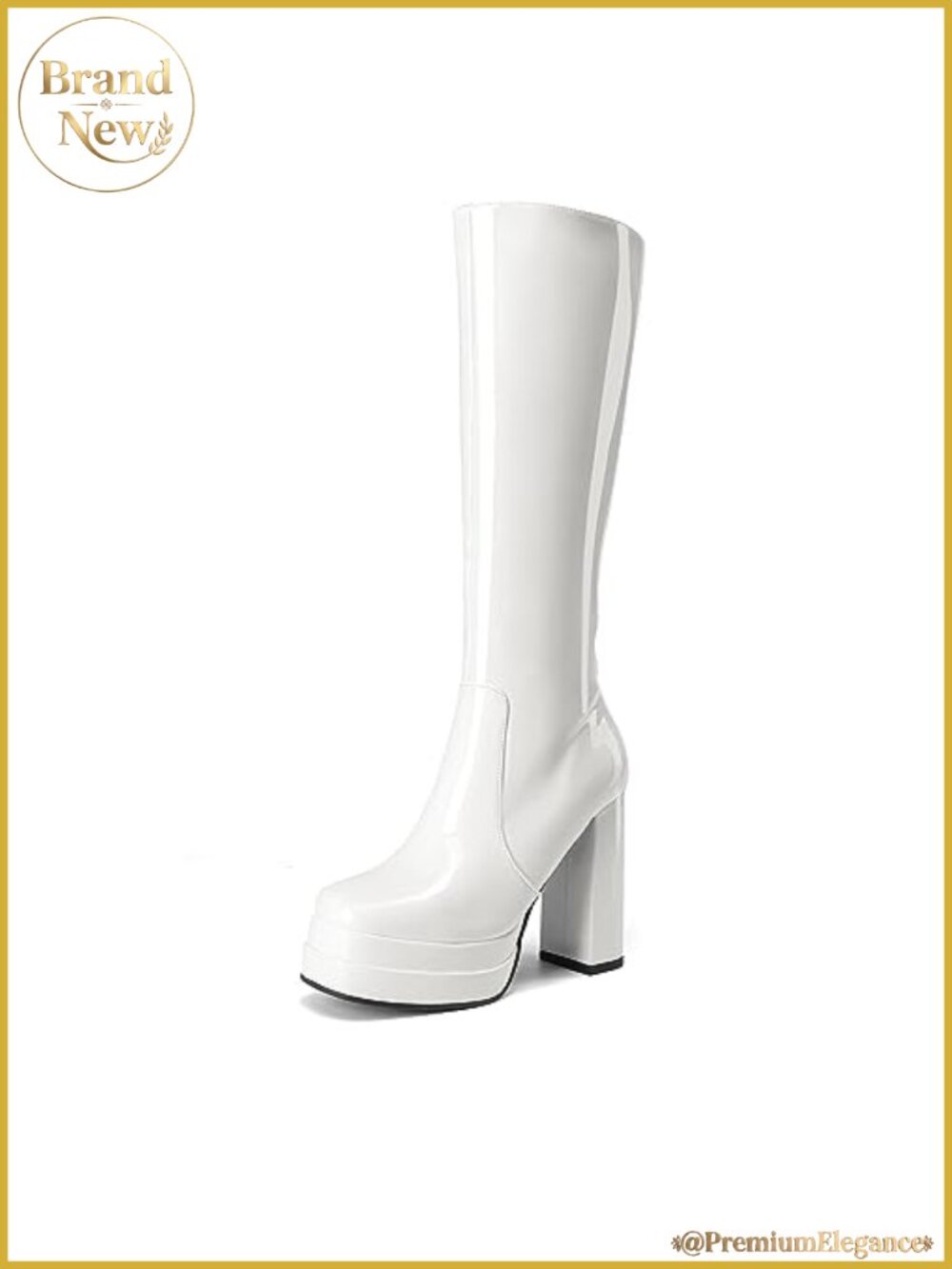 Women's Patent PU Leather Platform Knee High Boots Side Zip Chunky Heel